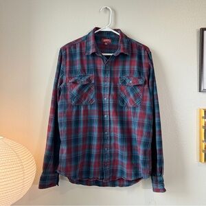 Arizona red & blue plaid button up flannel shirt L